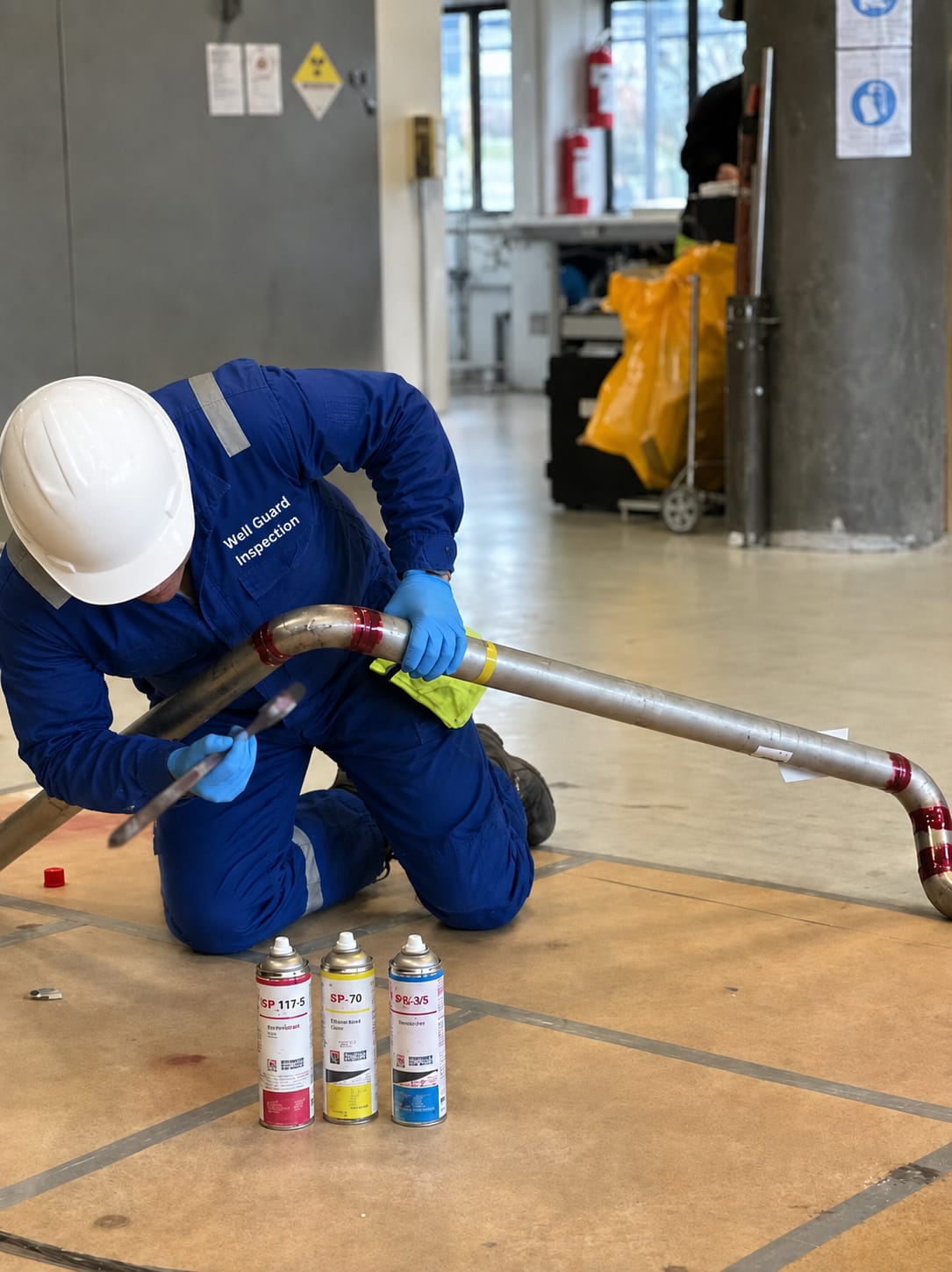 Dye penetrant testing applied on a non-porous material surface